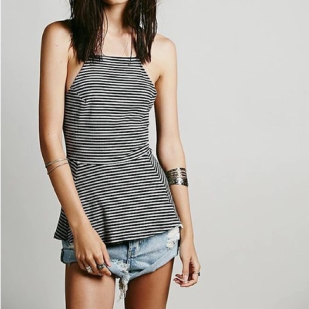Free People Black & White Striped Halter Tank Top